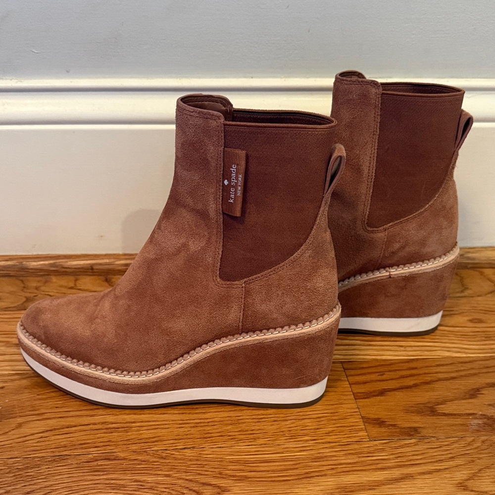 Women Size 7 B kate spade Suede Warm Gingerbread Addison Wedge Booties